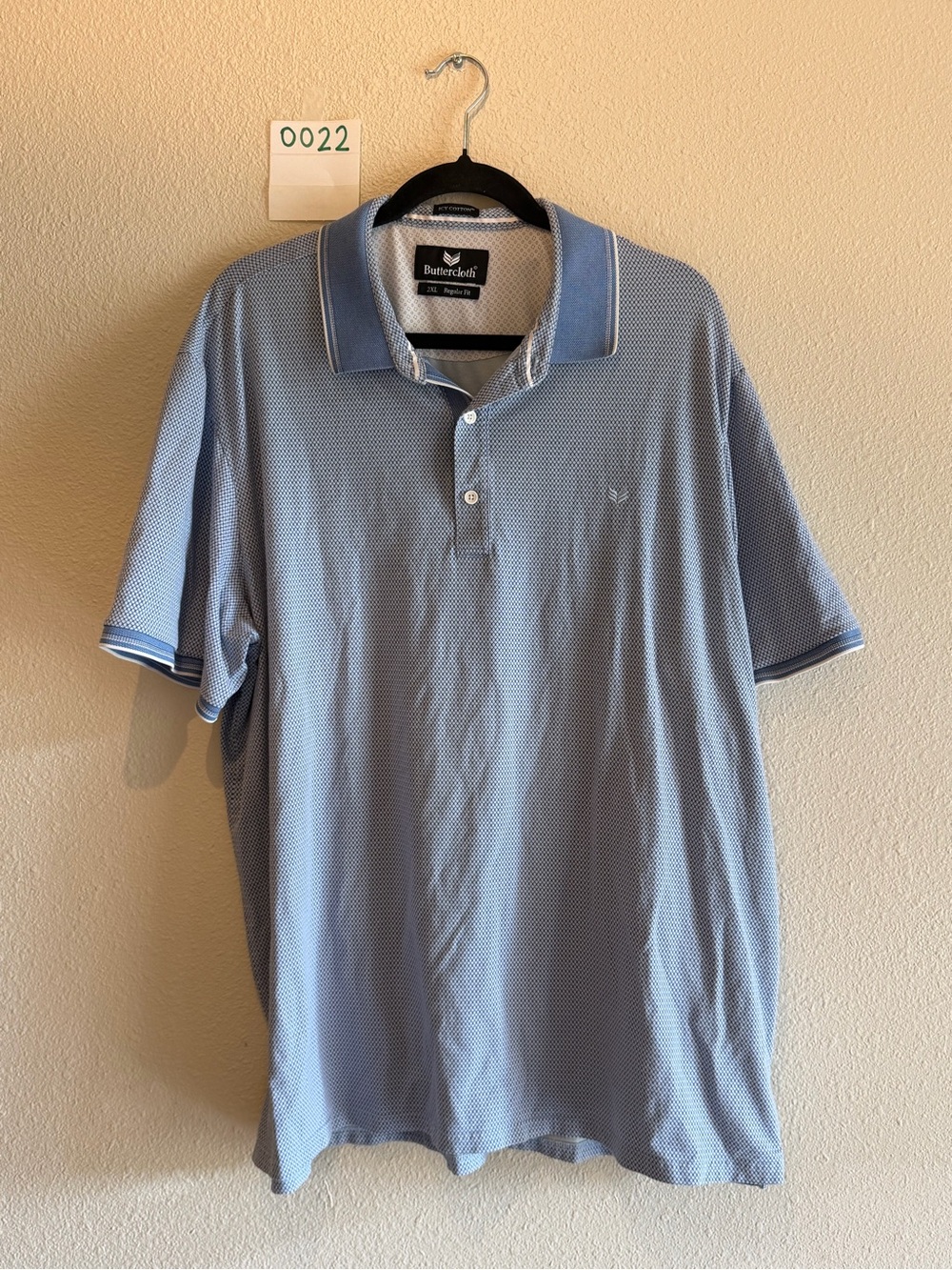 Buttercloth Men’s 2XL Polo Shirt Blue Icy Cotton Textured Regular Fit Golf